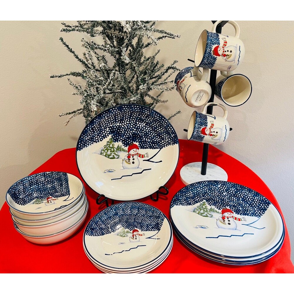 Thomson Pottery Snowman 16-Piece Dinnerware Set Service for 4 Retired 2006